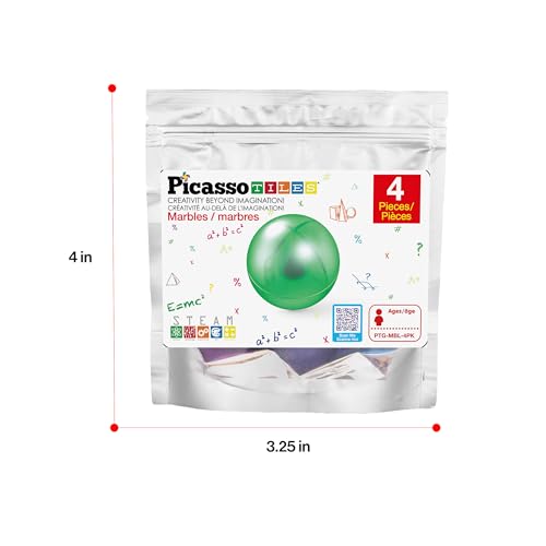 PicassoTiles 4pc Marbles for Magnetic Block Tiles Marble Run Race Track Magnet Building Tile Blocks Racetrack Maze Construction Toys Creative Toy Girls Boys 3 and Up Early Education STEM Learning Kit - style: 4pc Marbles