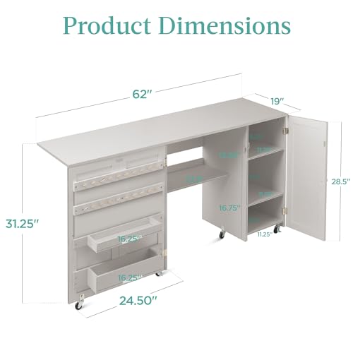 Best Choice Products Large Folding Sewing Table, Multipurpose Portable Craft Station & Side Desk w/Compact Design, Caster Wheels, Storage Shelves, 2 Storage Trays, Magnetic Doors - Gray - color: Grey