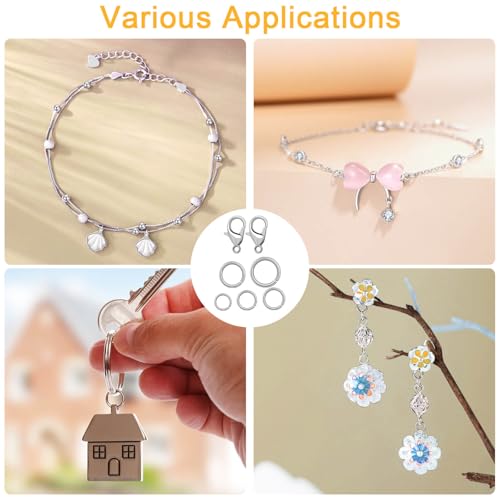 Anezus 1200PCS Jump Rings for Jewelry Making Kit, Jump Rings and Necklace Clasps with Jump Ring Pliers Tools for Jewelry Making Supplies and Necklace Repair (Silver) - color: Silver