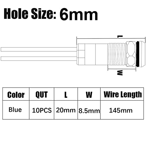 Gebildet 10pcs 6mm Waterproof Wired LED Indicator Light AC/DC 12-24V (Blue) - color: Blue AC/DC 12-24V