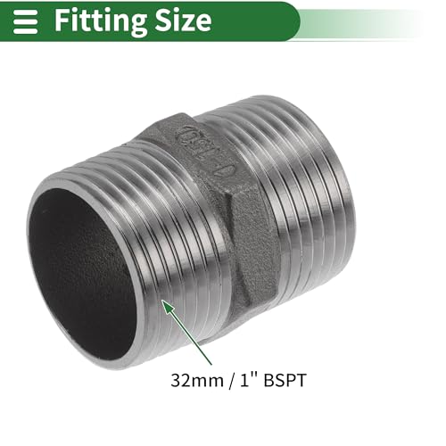 304 Stainless Steel Pipe Fittings 1" BSPT Male Hex Nipple Adapter 4 Pcs - size: 1" BSPT