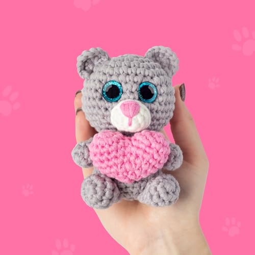 Cookie Box Crochet Kit for Beginners, Bear Ted - color: Gray and Pink