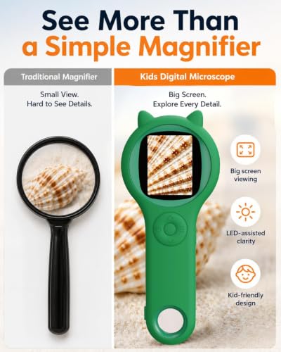 Nature Exploration Microscope for Kids, 500X Portable Digital Microscope with 2" IPS Screen, Plant Leaf Observation STEM Toy Age 5-12 (Green) - color: Green, size: 1 Pcs