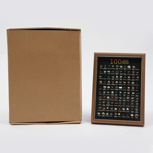 PERFERATE 100 Kinds Natural Mineral Specimen Shadow Box Natural Crystal Gemstone Collection Set, Wall-Mounted/Tabletop Grids Rock Collection Display for Home Decor, Office Desk Decor, Gift