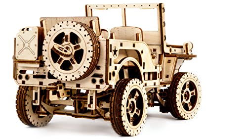 WOODEN.CITY 4x4 Jeep Willys 3D Puzzles for Adults – 571-Piece Mechanical Off-Road Car Model with Rubber Band Motor, 12-Hour DIY Wooden Model Kit, Natural Wood, Gift for Adults & Teens - color: Trailer for 4x4
