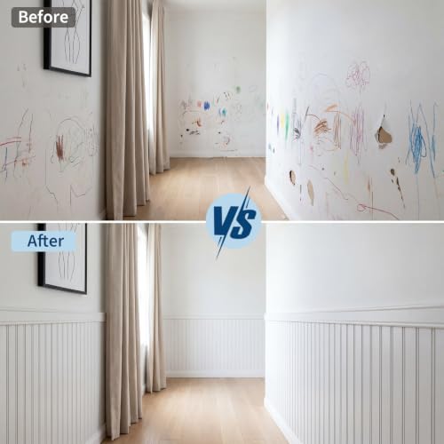 Garvee Batten Paintable Wainscoting Wall Panel Kit,8PCS 38.58"*9.84" PS Decorative Accent Wall Panel for Kitchen Living Room Hallway Home Decor Covers 21sq.ft White - color: White