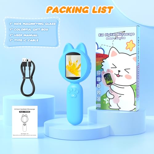 Leipan Magnifying Glass for Kids, 100X 2 LCD Scrren Handheld Microscope - color: Blue