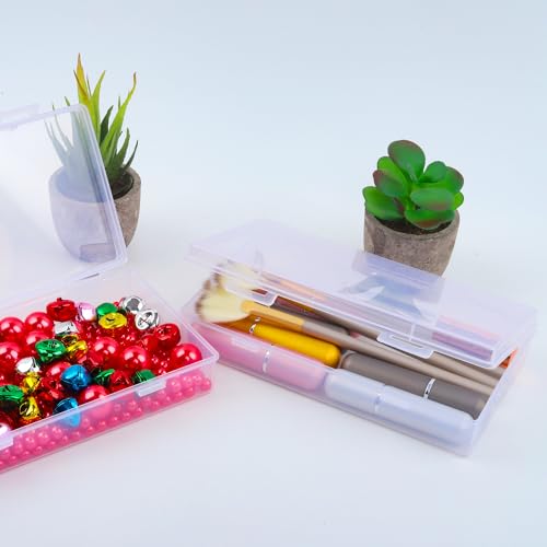 Rocutus Clear Plastic Storage Containers, 8 Pack Mini Beads Box With Hinged Lid, Large Size (7.7 x 4.1 x 1.6 Inches)
