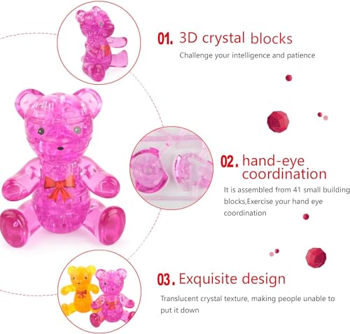 3D Crystal Bear Puzzle,Crystal Puzzle Brainteasers for Puzzlers Ages 16 and Up,41PCS(Pink) - color: Pink-bear