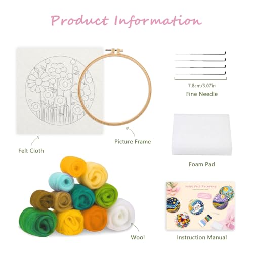 yesJRL Needle Felting Kits Beginners, Natural Landscape DIY Wool Needle Felting Starter Kit, Floral Needle Felt Set with Foam Pad, Felt Cloth and Instructions, Used for Home Decoration (Pink) - color: Pink