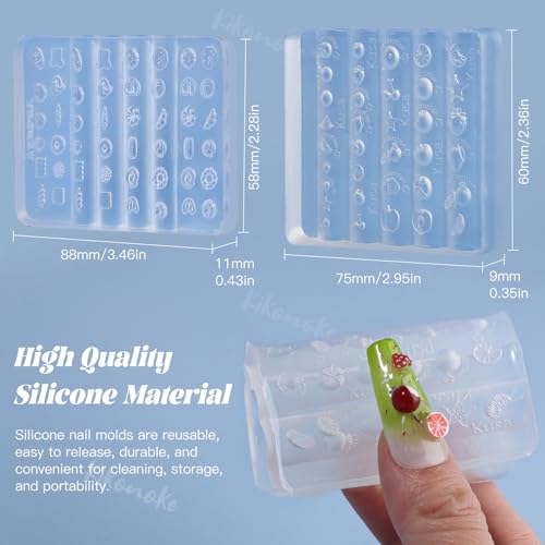 2 Pcs Food & Fruit Silicone Nail Molds, 3D Strawberry Cherry Apple Bread Sandwich Nail Forms Resin Tableware Bear Nail Art Charms Mould Clear Gel Nails Mold for Women DIY Manicure Craft Supplies - color: Food Fruit