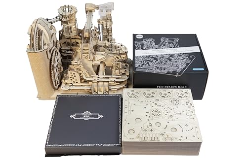 3D Wooden Puzzles for Adults Lron Ball Marble Run Model Building Kit Steampunk DIY Mechanical Wooden Assembly Puzzles, DIY Desk Decoration