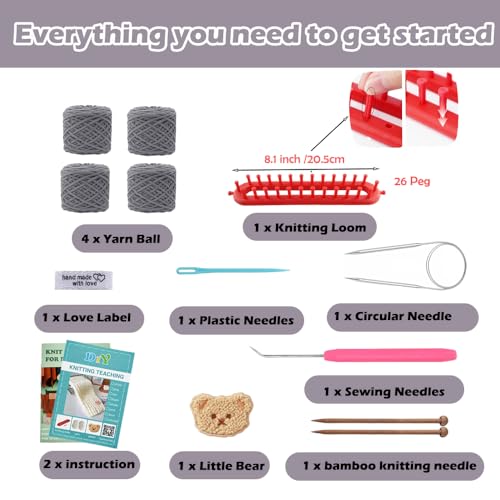 Novelchet Knitting Loom Kit for Scarf, Easy Knitting Set with Instructions - color: Gray