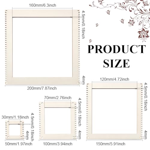 BENECREAT 4 Sizes Wooden Weaving Loom Kit, 2/4/5.9/7.8 inch Square DIY Weaving Loom DIY Weaving Art Tapestry Loom for Hanging Decor Woven Tapestry Knitted Crafts Making, 4.5mm Thick - size: 4 Sizes