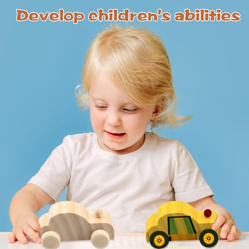 Feradny 42 Pcs Unfinished Wooden Cars Include 18 Wood DIY Car Toys Wood Car Crafts Painting with 24 Painting Tools for Kids Home Activities Arts Crafts Projects Easy Woodworking Party Favors