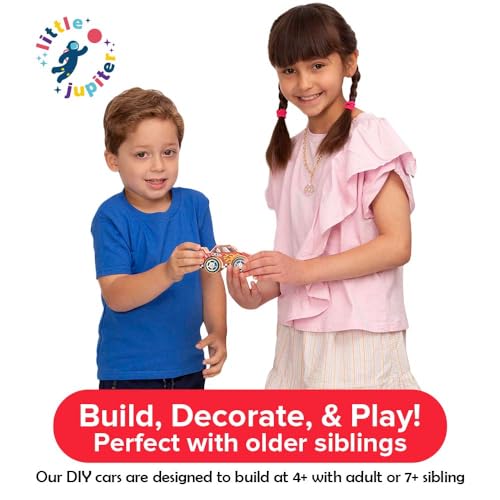 Little Jupiter DIY Wooden Kits w/Stickers - Building Kit - Stem Building Toys - Wood Crafts - Woodworking Kit - Wood Building for Ages 4-7 Yrs (Race Car) - size: Closed Wheel Race Car