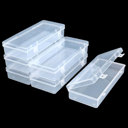 6 Pack Rectangular Clear Plastic Storage Containers Box with Hinged Lid for Beads and Other Small Craft Items (6.1 x 2.56 x 1.18 inch) - size: 6.1 x 2.56 x 1.18 inch