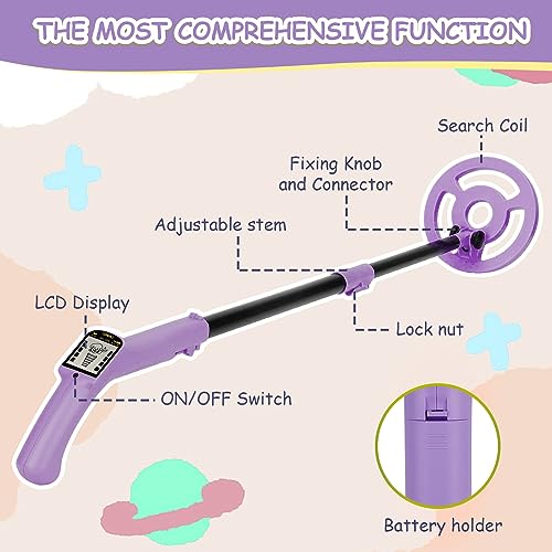 OMMO Kids Metal Detector, Adjustable 27.5"-37.8" with LCD Display (Purple) - color: Purple(A)