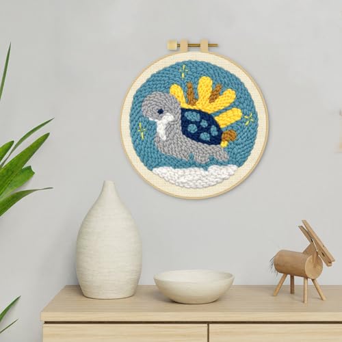 ERKOON Punch Needle Kit Adults Beginners, DIY Easy Sea Animals Embroidery Set for Starter Art Craft, Needling Punch Project with Patterns, Tools, Yarns, Hoop, Instruction (Turtle) - color: Turtle