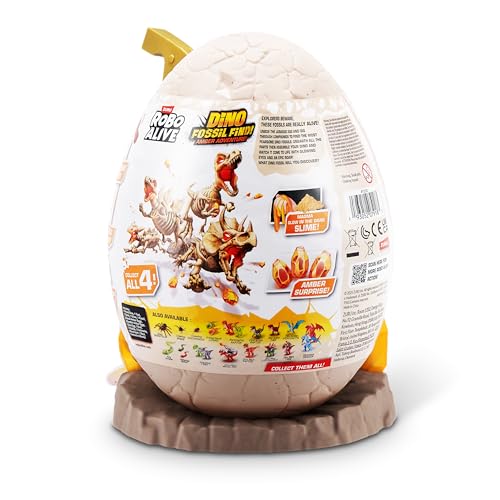 Robo Alive Fossil Find Amber Adventure (Ankylosaurus) by ZURU, Surprise Unboxing and Dinosaur Toy for Boys