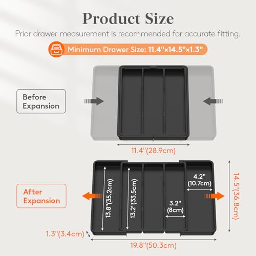 Lifewit Utensil Organizer for Kitchen Drawers, Expandable Utensil Tray - color: Black, size: Medium Deep (11.5-20''W x 14.5"D)
