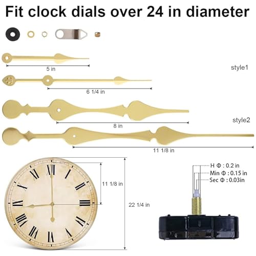EMOON High Torque Clock Movement Mechanism with 11 Inch Long Spade Hands, Quartz Clock Motor Kit for Custom Repair Clock, Total Shaft Length 1 1/8 in (Gold) - color: Gold, size: Thread Length 3/4 in