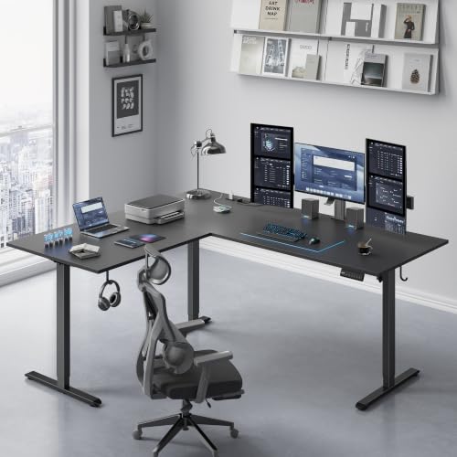 63x55 Inch L Shaped Electric Standing Desk, Corner Workstation, Black - color: Basic-black, size: 63x55 Inch
