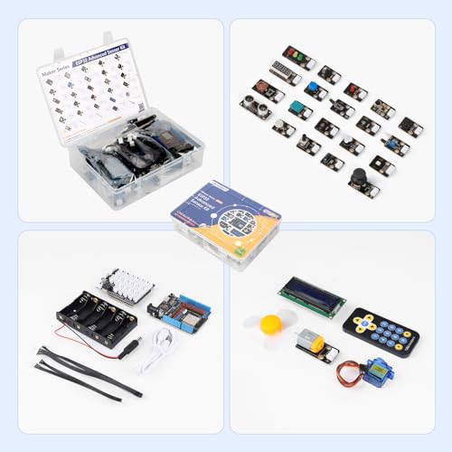 26 in 1 Sensor Modules Kit ESP32 Electronics Starter Kit Compatible with Arduino IDE/Scratch/Python | Online Tutorial/Development Board, WiFi & Bluetooth IoT ESP32 Microcontroller, Beginners Engineers - color: gray
