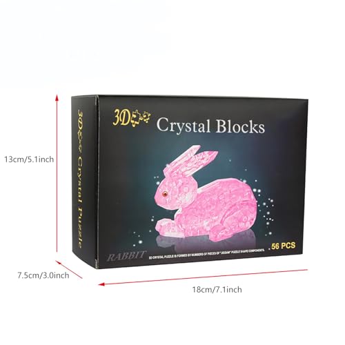 3D Crystal Rabbit Puzzle, Crystal Puzzle Brainteasers for Puzzlers Ages 16 and Up, 56PCS(Pink) - color: Pink-rabbit