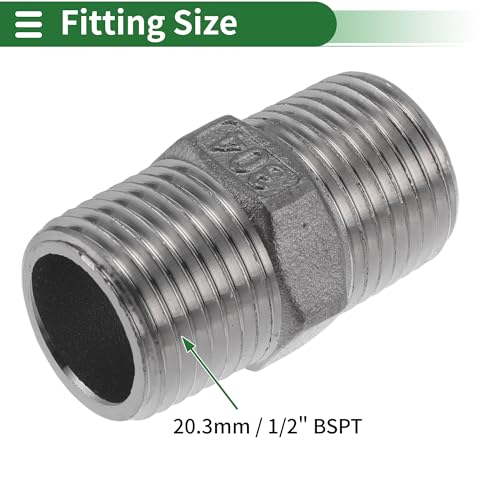 304 Stainless Steel Pipe Fittings 1/2" BSPT Male Hex Nipple Adapter 4 Pcs - size: 1/2" BSPT