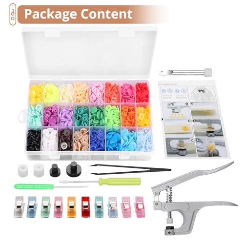 KAMTOP Snap Pliers Set, 408 Sets T5 Plastic Snap Buttons Kit, 24 Colors - style: 24 Colors
