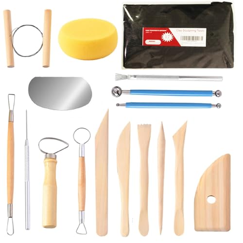 S & E TEACHER'S EDITION 17 Pcs Pottery & Clay Sculpting Tools, Double-Sided, Ceramics Tools Smooth Wooden Handles for Trimming, Embossing Pattern. (Pack of 2) - size: 17 PCS (Pack of 2)