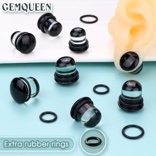 GEMQUEEN 24 Pcs 0.5mm Increments Glass Ear Stretching Kit Hypoallergenic - color: Black, size: 13mm-16mm | 8pcs