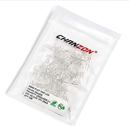 CHANZON 100 pcs 3mm Yellow LED Diode Lights (DC 2V 20mA) - color: E) Yellow (100pcs)