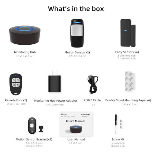 Wireless Home Alarm System 9-Piece Kit, WiFi Alarm System for Home Security with Phone APP Alert (Black Alarm Siren, Remote, Motion, and Door Sensors) for Home, Apartment, Work with Alexa