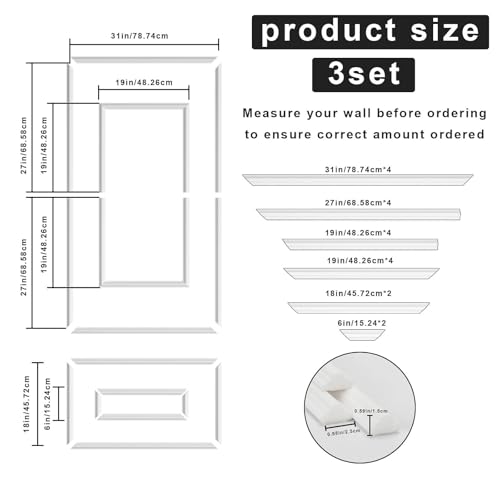 Peel and Stick Wall Molding Kit, 3-Set Double-Layer Frame Panels