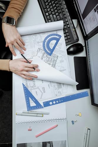 Metal Geometry Set, 5-Piece Aluminum Ruler, Math Drafting Ruler Kit Includes Protractor, Triangle Rulers, Straight Rulers-Math Measurement Tools for School and Office Supplies (Blue) - color: Blue