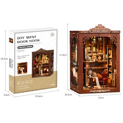 DIY Book Nook Kit with LED Light, Miniature Dollhouse, 3D Wooden Puzzle, Bookshelf Insert Decor Craft Gift (Twilight Library) - style: Twilight Library