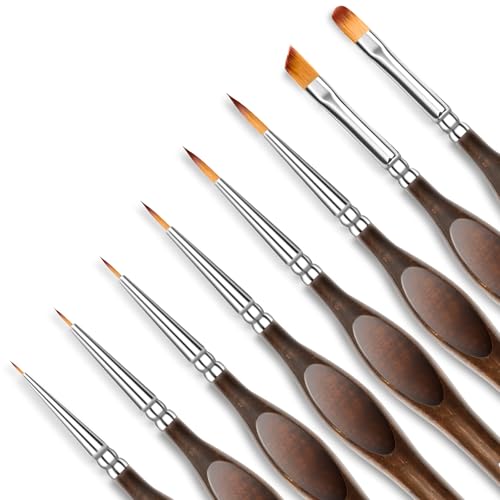 Detail Paint Brushes Set, 8 pcs Miniature Brushes for Fine Detailing - color: Brown