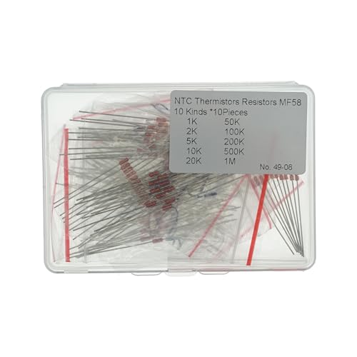 10 Values x 10 Pieces, Total 100 Pieces,NTC Thermistors Resistors MF58 Glass Sealed Temperature Sensors Assorted Kit Including (1K 2K 5K 10K ohm,20K 50K 100K 200K 500K 1M ohm) - style: MF58