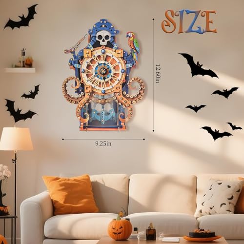 3D Puzzles for Adults Wooden Octopus Pirate Clock Kit with Pendulum - color: Octopus Pirate