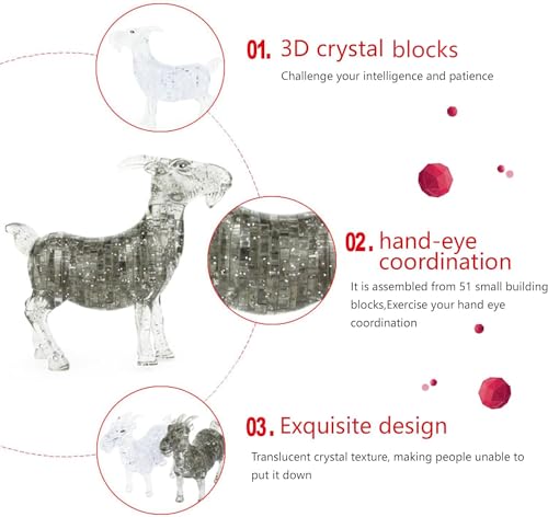 3D Crystal Goat Puzzle,Crystal Puzzle Brainteasers for Puzzlers Ages 16 and Up,51PCS(Grey) - color: Grey-goat