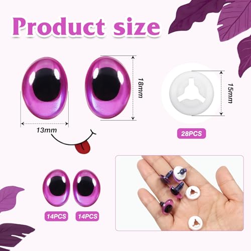 TOAOB 28pcs Purple Oval Safety Eyes with Washers 13 x 18mm Stuffed Animals Craft Plastic Doll Eyes for DIY Amigurumis Crochet Puppet Making - color: Purple
