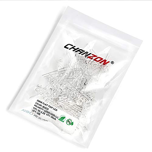 CHANZON 100 pcs 3mm White LED Diode Lights (DC 3V 20mA) - color: A) White (100pcs)