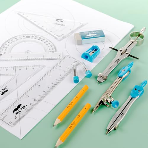 Mr. Pen 13 Piece Geometry Set with Shatterproof Storage Box, Blue - color: Blue