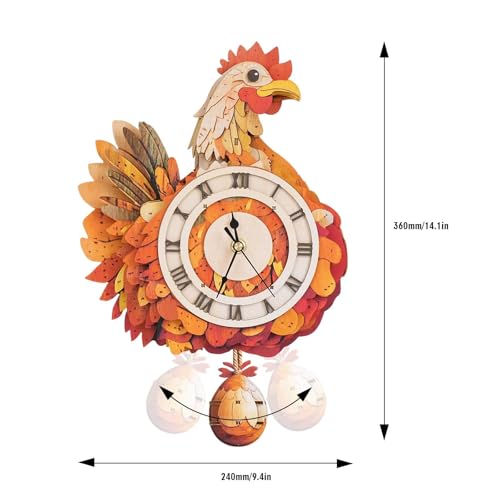 3D Puzzles for Adults, Wooden Chicken Puzzle, DIY Hen Wall Clock Craft - color: Retro Hen