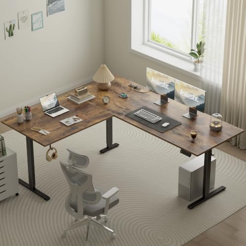Agilestic 75x61 Inch L Shaped Electric Standing Desk, Corner Workstation, Rustic Brown - color: Basic-rustic Brown, size: 75x61 Inch