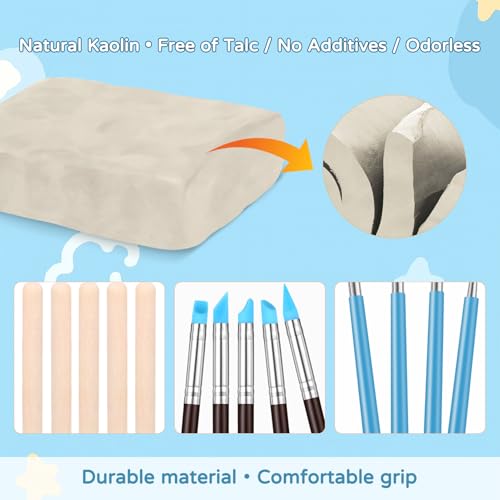 ZEHIQ White Air Dry Clay 2.2 lbs with 25pcs Pottery Sculpting Tools Set - color: 2.2lbs white + tools
