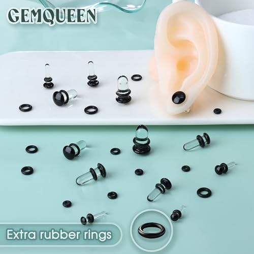 GEMQUEEN 24 Pcs 0.5mm Increments Glass Ear Stretching Kit Hypoallergenic - color: Black, size: 24pcs|1.6mm-7mm(14g-1g)