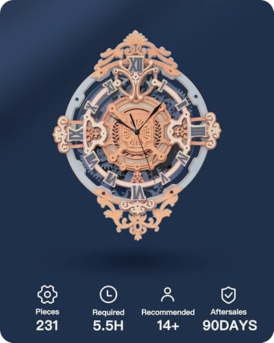 ROKR 3D Wooden Puzzles for Adults-DIY Wall Quartz Clock Kits-Wood Model Kits to Build for Teens Adults-Vintage Room Decor for Men Women